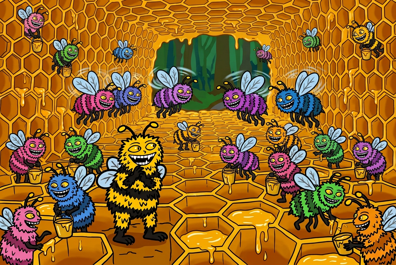 The hive turns nectar into HONEY